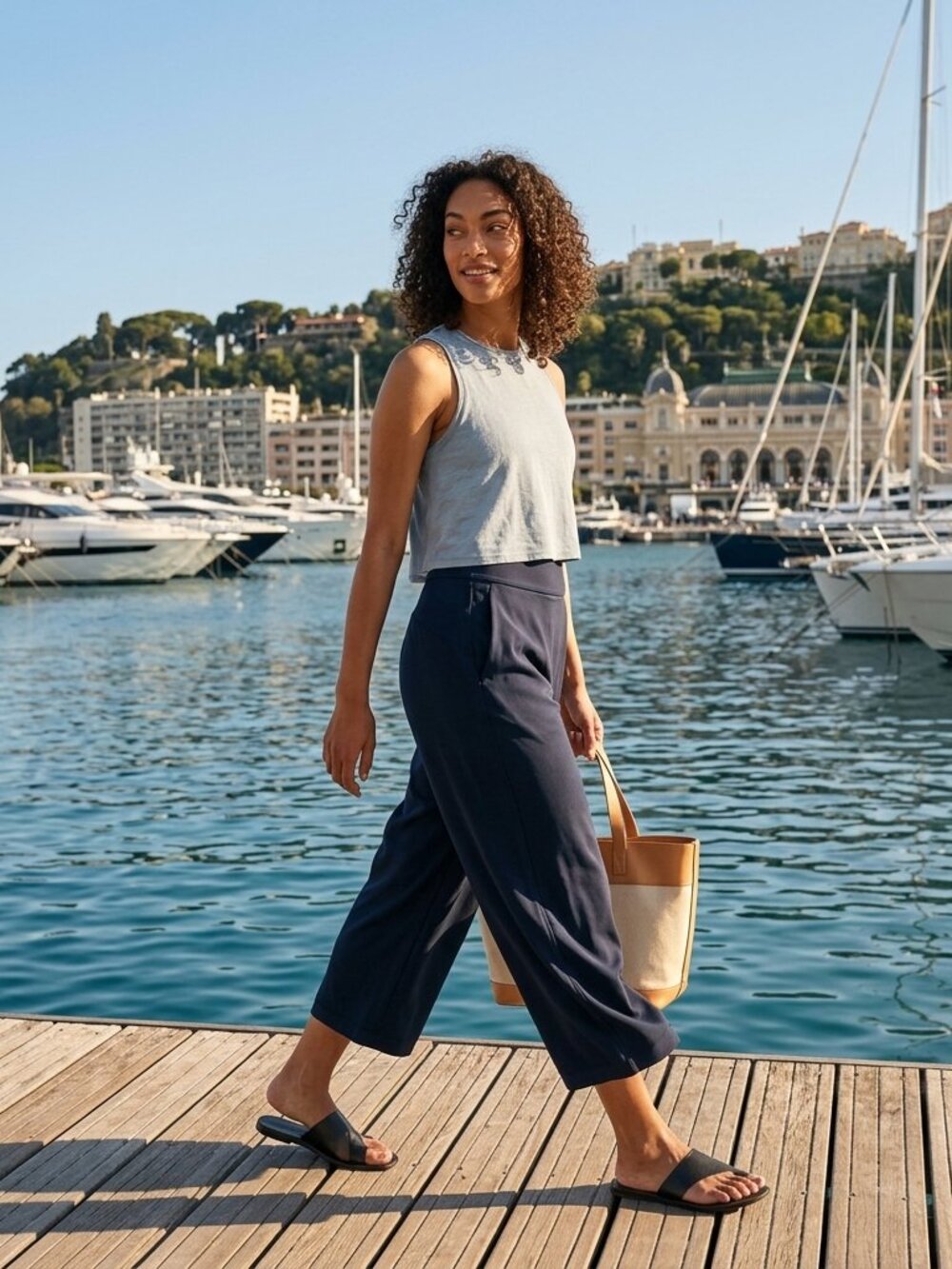 Lululemon Crossover V-Waistband Wide-Leg Crop Pants Dark Navy Pinstripe Sz 10 - Picture 2 of 16